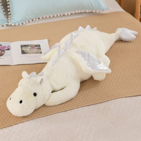 Fliegender Drache, Plüschtier, 90 cm, weiches und luxuriöses Plüschtier mit flauschiger Mähne, fliegendes Reptil, Plüschkissen als Geschenk für Kinder, weiß, 90 cm (1/4)