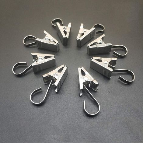 Petit Pinces à Rideaux avec Crochet - 25 Pièces Crochet à Pince en Acier Inoxydable, Pinces à Rideaux en Métal de Douche Lourd pour Maison, Gazebo, Lampes, Déco(Argenté)