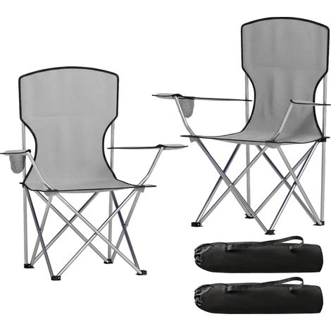 Set mit 2 Campingstühlen mit hoher Rückenlehne aus Metall und Oxford-Gewebe, Grau