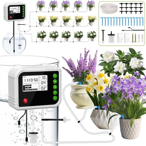 Arrosage Automatique Interieur, Arrosage Goutte à Goutte Automatique pour 15 Plantes en Pot, Minuterie d'aArrosage Programmable avec Écran LCD, USB-C Rechargeable avec 15 Goutteurs (1/5)