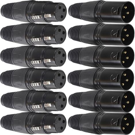 Lot de 12 connecteurs XLR à 3 broches mâles et femelles, connecteurs de câble de microphone, connecteur à souder, prise encastrable, pour haut-parleur de microphone, boîtier noir (1/5)