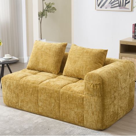 sofá chaise longue de chenilla con cojín y bolsillos OKMYHOME (1/5)