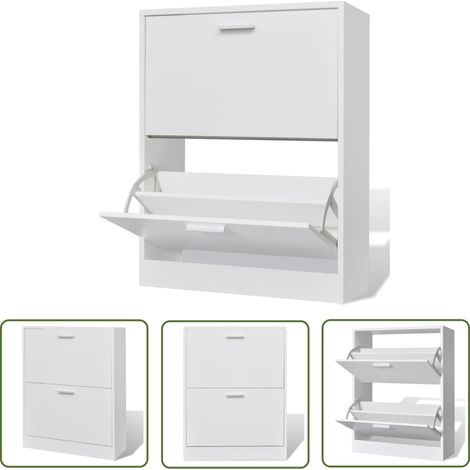 The Living Store Meuble à chaussures en bois avec 2 compartiments Blanc - Meubles À Chaussures - Étagères À Chaussures - Rangement Chaussures - Meubles Entrée - Rangement Intérieur (1/5)
