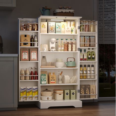 Küchenschrank 60 x 35 x 128 cm mit LED, Weiß HAVRYA (1/5)