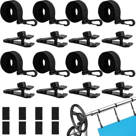 Sistema di avvolgimento per piscina,Cinghie di fissaggio per telo piscina,Cinghie di fissaggio,Sistema di avvolgimento mobile,Nero (1/5)