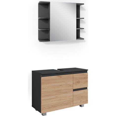 Ensemble de meubles de salle de bain J-Shape, Gris, 2 parties, Vicco