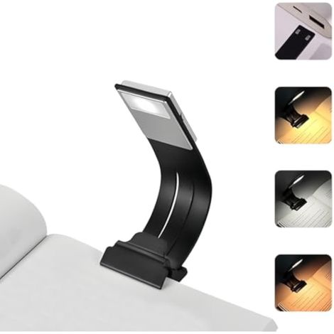 LED-Leselampe, 360° drehbar, USB-wiederaufladbar, 3 Beleuchtungsmodi, schwarz, Kunststoff.