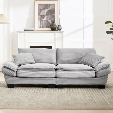 Canapé 2 Places 224x81cm - Tissu Velours Gris Clair - Assise Ultra-Profonde (56cm) - Structure Bois Massif - Capacité 250kg - Design Moderne (1/5)