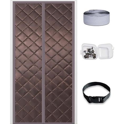 Rideau Porte Isolation Thermique magnétique Personnalisable, Couverture Porte en Tissu Thermique épais amélioré, Couverture Porte insonorisée Couverture d'isolation Porte Grenier,Marron