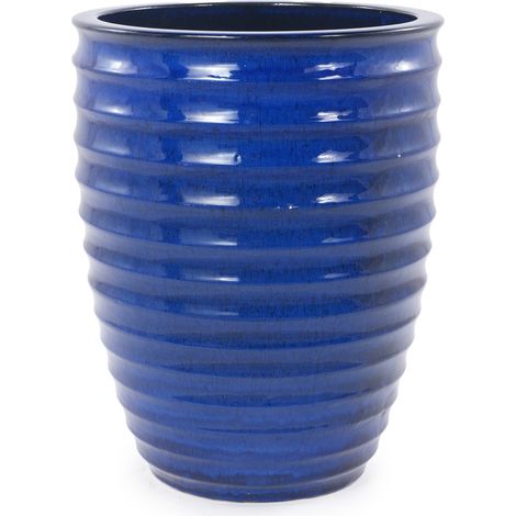 Maceta de cerámica azul brillante con estrías, Ø 42 x 54 cm, MODENUIT (1/5)