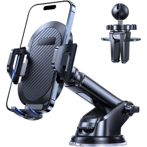 Support Téléphone Voiture [Ventouse Puissante & Clip Militaire] Porte Telephone Voiture adapté Tableau de Bord & Pare-Brise & Grille Aération Compatible avec Tous Les 4-7" Smartphones