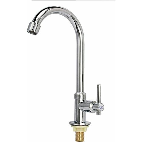 Robinet d'évier d'eau froide Robinet à un trou à poignée unique à arc élevé pour bar de jardin et camping-car en plein air (lignes d'alimentation en eau froide gratuites) (1/5)