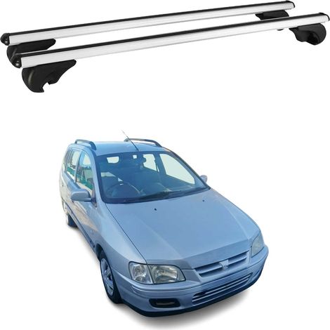 OMAC Barres de toit en aluminium pour Mitsubishi Space Star mk1 1998-2005 – TÜV / DIN 75302:2019 – Antivol inclus – Charge max 75 kg – 2 barres Argent (1/4)