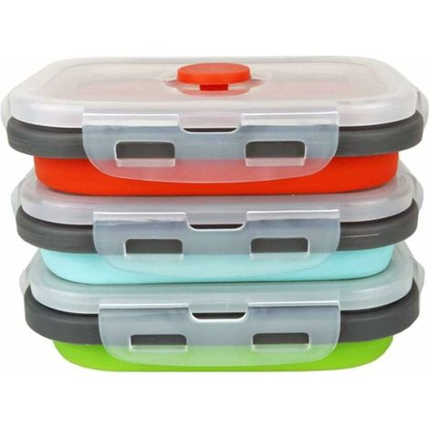 3 Pack Silicone Collapsible Food Storage Containers for Food Storage, Freezing and Reheating, Microwave, Dishwasher, Freezer Safe, 350ml Rectangular (1/5)