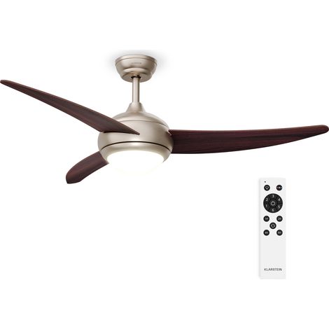 Klarstein El Paso Deckenventilator mit Beleuchtung & Fernbedienung – 3 Flügel, 6 Stufen, 3 Lichtfarben, leise, Innen & Außen, 132cm, Deckenventilator, Walnut