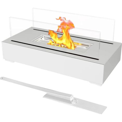 Cheminée de table intérieur/extérieur - Foyer portable en acier inoxydable - Chauffe et ambiance feu de camp - Blanc (1/5)