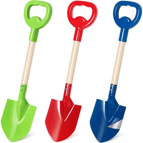 Pelles de plage en métal - Lot de 3 - Acier et poignée bois - Outil robuste pour creuser - Jardinage et plage pour tous - 40,6 cm (1/5)