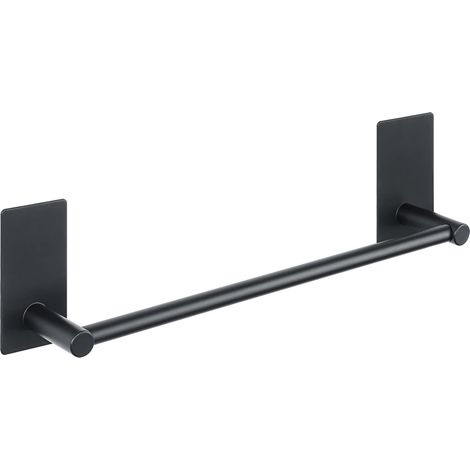 Porte-serviettes de salle de bain, porte-serviettes collé noir mat, aucun perçage requis, porte-serviettes en acier inoxydable, 40 cm (1/5)