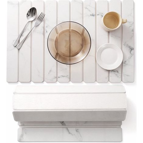 Tapis d'égouttage de cuisine en pierre - Tapis de cuisine - Tapis d'égouttage - Tapis à vaisselle - Antidérapant - Tapis d'égouttage en terre de diatomées - Pliable - Blanc (1/5)