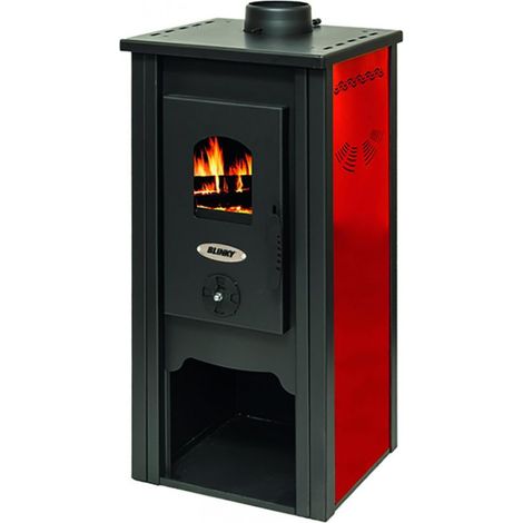 BLINKY 9815005 Stufa in Acciaio Praga a Legna 6,1 kW 4 Stelle vetro ceramico attacco 12 cm colore Rosso (1/2)