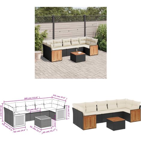 Salon de jardin 8 pcs avec coussins noir résine tressée - Ensemble Salon De Jardin - Meuble Extérieur - Jardin Design - Mobilier De Jardin - Chaise Longue - Home & Living (1/3)