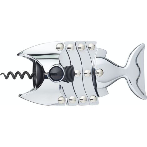 BarCraft - Tire-bouchon en acier inoxydable en forme de poisson de, Argent, 16.5 x 7.5 x 4.5 cm