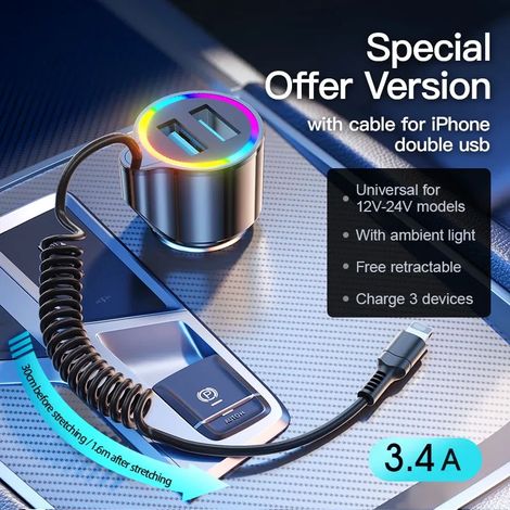Chargeur de voiture USB-C Joyroom, adaptateur de charge ultra-rapide avec câble, chargeur allume-cigare USB compatible avec l'iPhone 15 Pro Max (1/5)