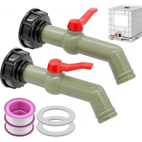 Set mit 2 Tankhähnen (1000 l), Ventil mit 3/4"-Kunststoffadapter, S60X6 IBC-Regenwassernutzungsanschluss, 45°-Durchflussventil, 1000 Liter, für den Garten (1/5)