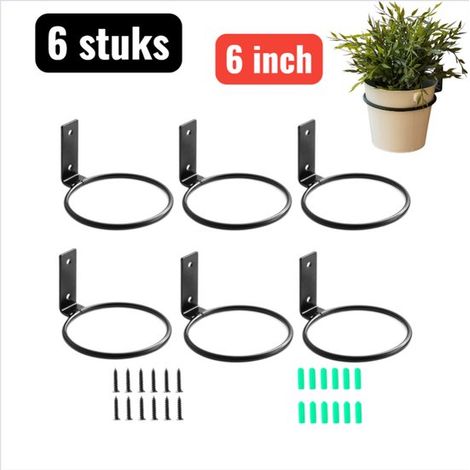 pièces - Jardinières de balcon - 6 pouces - Paniers suspendus - Support mural pour bacs à plantes - Support de fleur suspendu en fer forgé pour intérieur et balcon - Noir (1/5)