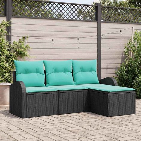 Teenpull – Sofa Set 4 Stk. Schwarz und Türkis Poly-Rattan (1/5)
