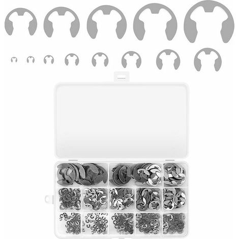 400 Pièces E-Clips Anneau de Retenue, 304 Acier Inoxydable E-Clip Anneau, Anneau de Circlips Interne, Retenue Externe Snap Kit (13 Taille, 1,5-15 mm) (1/5)