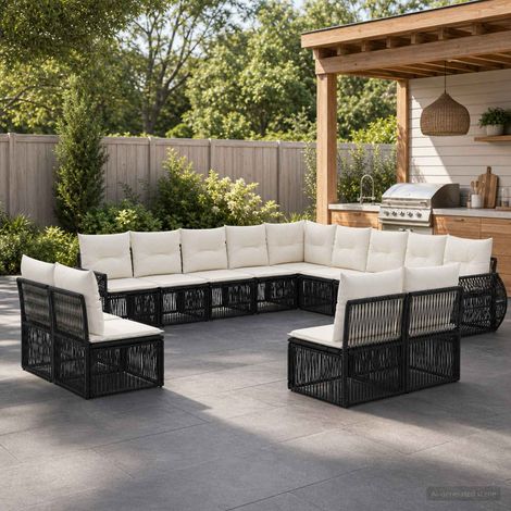 vidaXL Set Divano da Giardino 13 pz Nero e Bianco Crema polyrattan (1/5)