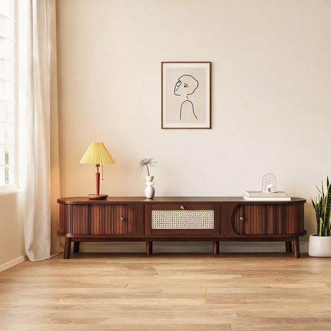 Meuble TV en bois massif et rotin avec rangement 170 cm natural (1/5)