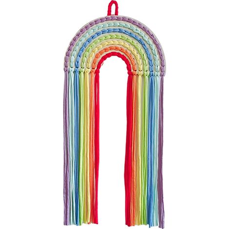 Hairpin Storage - Wooden Rainbow Wall Hanging - Decorative Braided Organizer for Girls Room - 1 Piece (1/5)