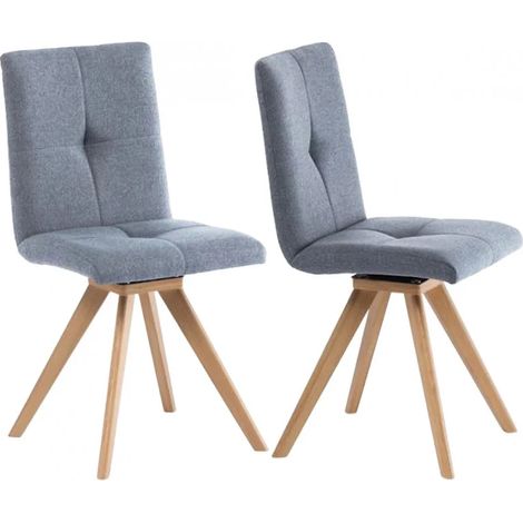 Lot 2 chaises rotatives 180° tissu gris clair et chêne massif - MAKI (1/5)