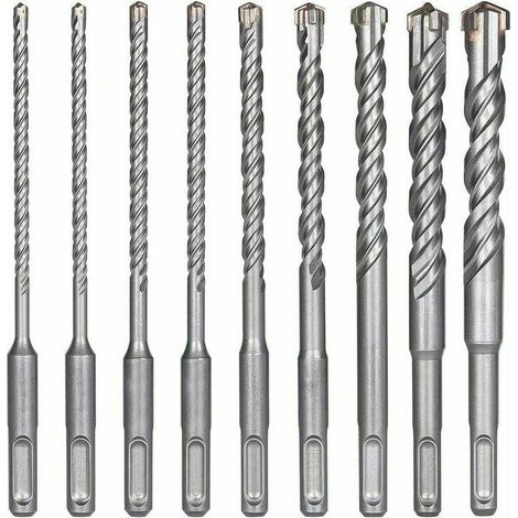 Concrete drill bits, 9 pieces (5 mm 16 x 160 mm), electric impact drill for hammer drill, cross drill for brick, stone, natural, metal MUMU (1/4)
