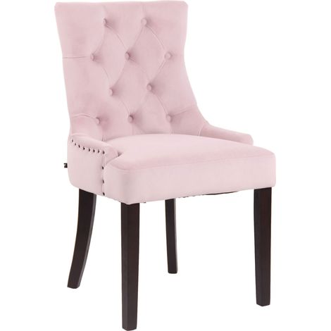 Chaise de salle à manger x1 design antique capitonné en velours rose avec 4 pieds en bois marron 100001930 (1/5)