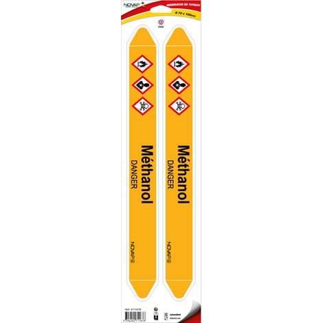 Planche de 2 marqueurs de tuyauterie 450 x 52 mm pour Ø 70 à 100 mm - Méthanol - 4711676 (1/2)