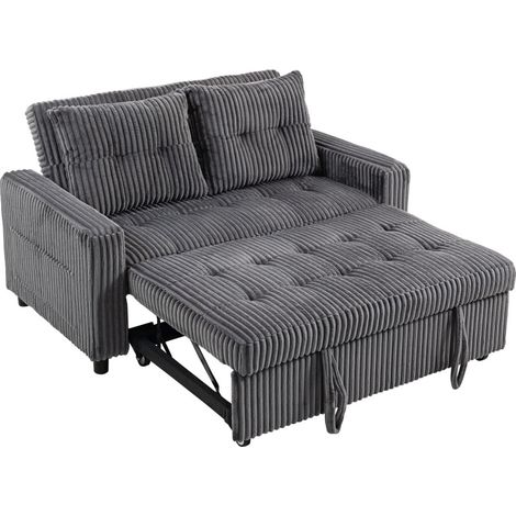 Divano Letto a 2 Posti con schienale reclinabile e 2 cuscini, in poliestere a coste, 130x115x47 cm, grigio scuro (1/5)