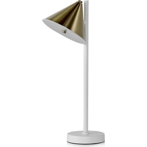 Lampe de table design métal blanc LED hauteur réglable - Blanc mat et doré brossé