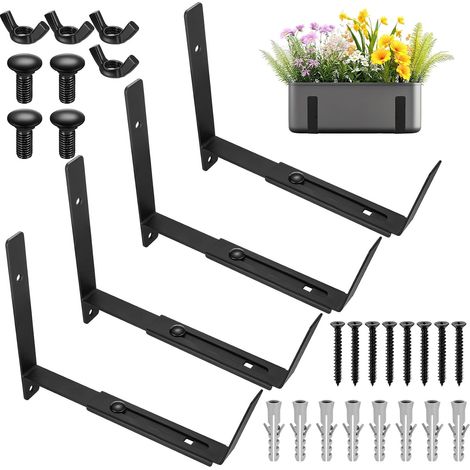 Lot de 4 supports de jardinière réglables de 15 à 30 cm pour rebord de fenêtre, balcon, balustrade, support de suspension extérieur pour clôture, balcon, terrasse (1/5)