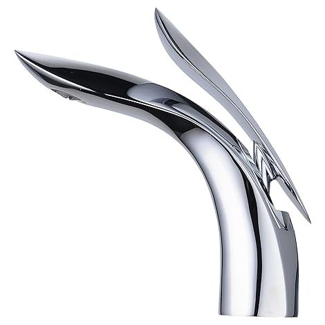Rubinetto per lavabo a maniglia singola per bagno, rubinetto per lavabo a foro singolo, argento (1/5)
