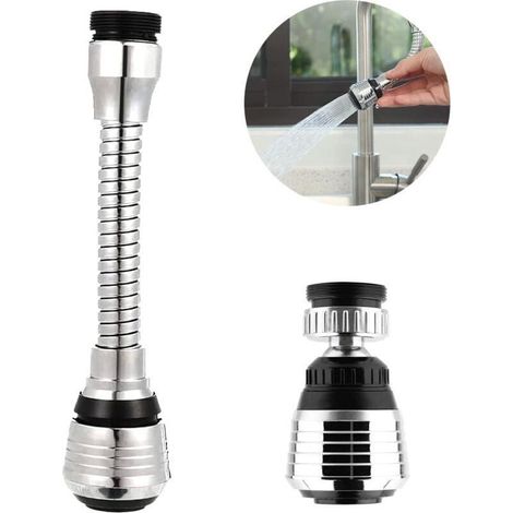 Combinaison longue et courte Douchette Robinet Cuisine 2 Pièces Rallonge Robinet Cuisine robinet pivotant à 360 ° tête de pulvérisateur Embout de robinet Convient pour la cuisine,de (1/4)