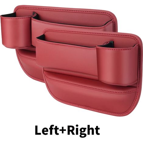 (1 paire - Rouge) 2 organisateurs de voiture en cuir PU pour fentes de siège, avec poche et porte-gobelet/téléphone. Accessoires auto. (1/5)