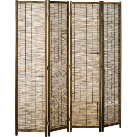 Paravent en bois pliable 4 volets séparateur de pièce 160x170 cm teinte naturelle (1/5)