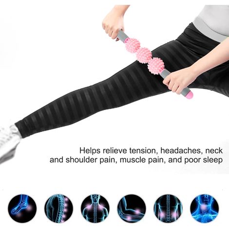 Bâton de massage anti-cellulite avec picots pour jambes, cuisses et fessiers - Rouleau de récupération musculaire (Rose) (1/4)