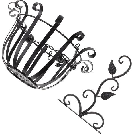 Blumenkorb Metall mit Halterung Schwarz für Balkon und