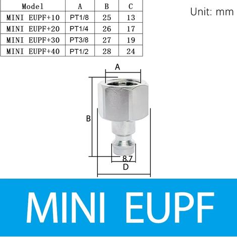 (MINI EUPF-10) Raccord rapide pneumatique mini EU, laiton nickelé, connecteur à dégagement rapide pour tuyau, compresseur d'air, raccord rapide pour équipement médical (1/5)