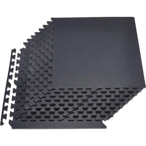 Sportifs à domicile, dalles puzzle faciles à assembler, tapis de sport noir en mousse EVA 610 x 610 x 14 mm (1/5)