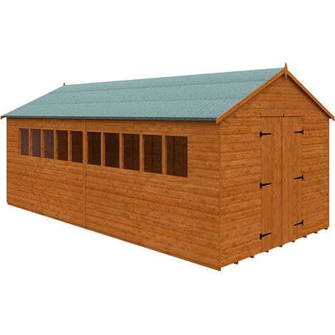 20 x 10 Feet Xl Workshop 12mm Shed - Solid Wood/Softwood/Pine - L595 x W295 x H268.5 cm - Burnt Orange